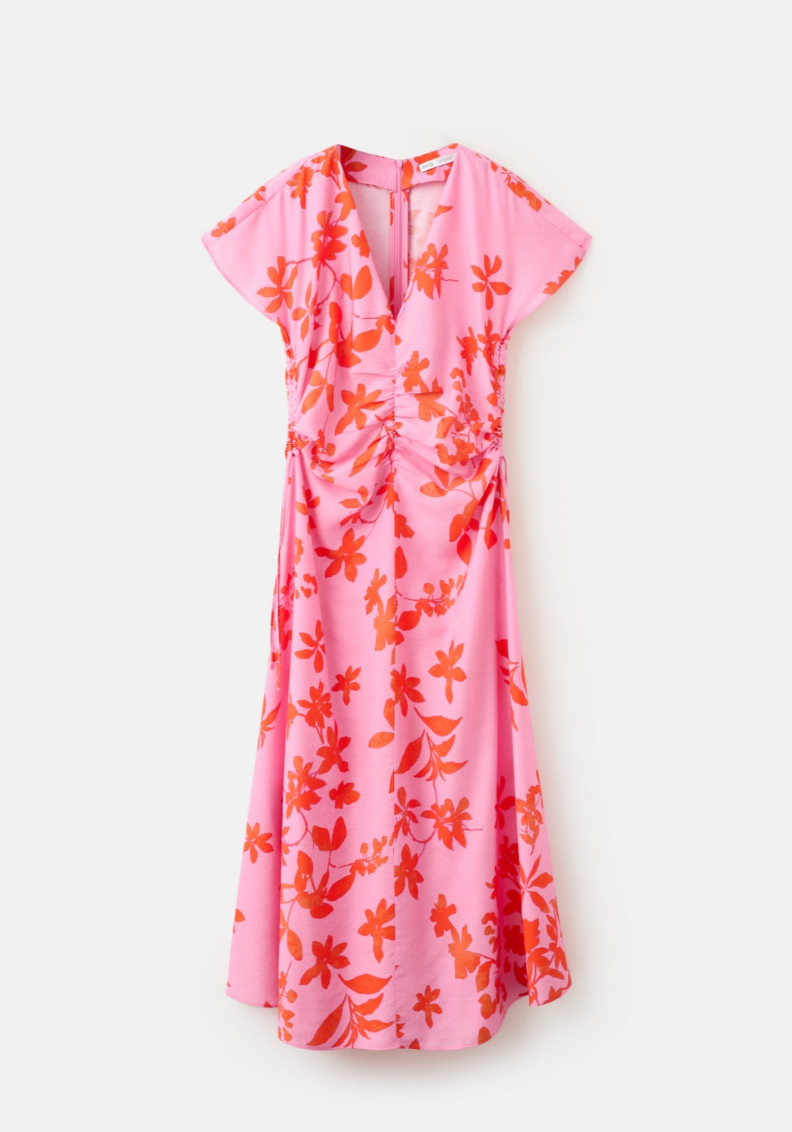 Side Ruched Floral Dress - Pink