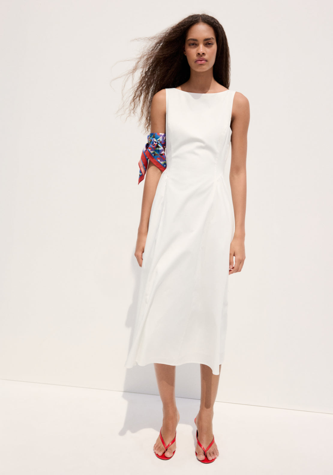 Boat Neck Ruched Dress - White
