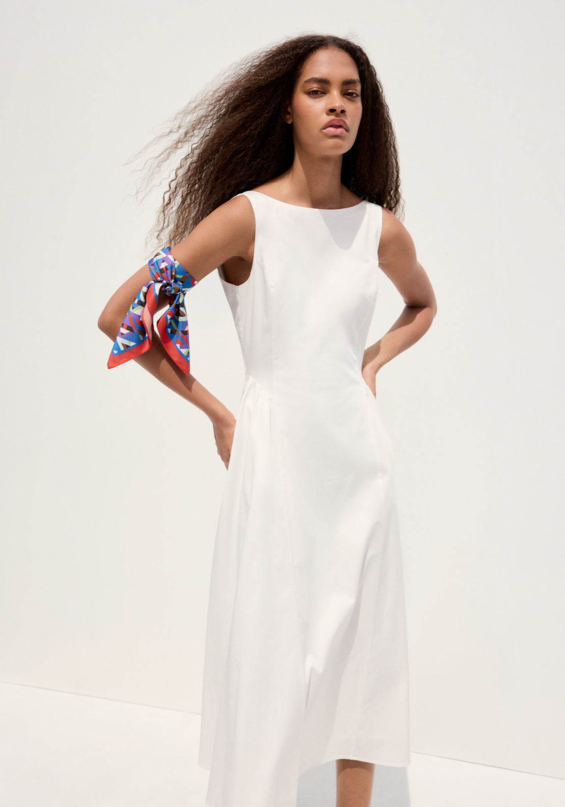 Boat Neck Ruched Dress - White