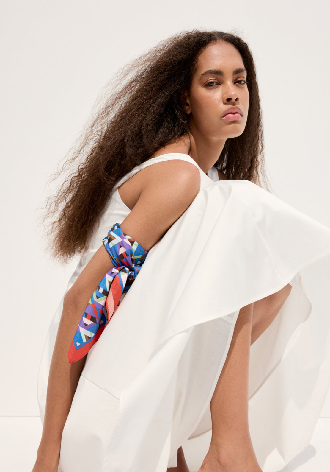 Boat Neck Ruched Dress - White