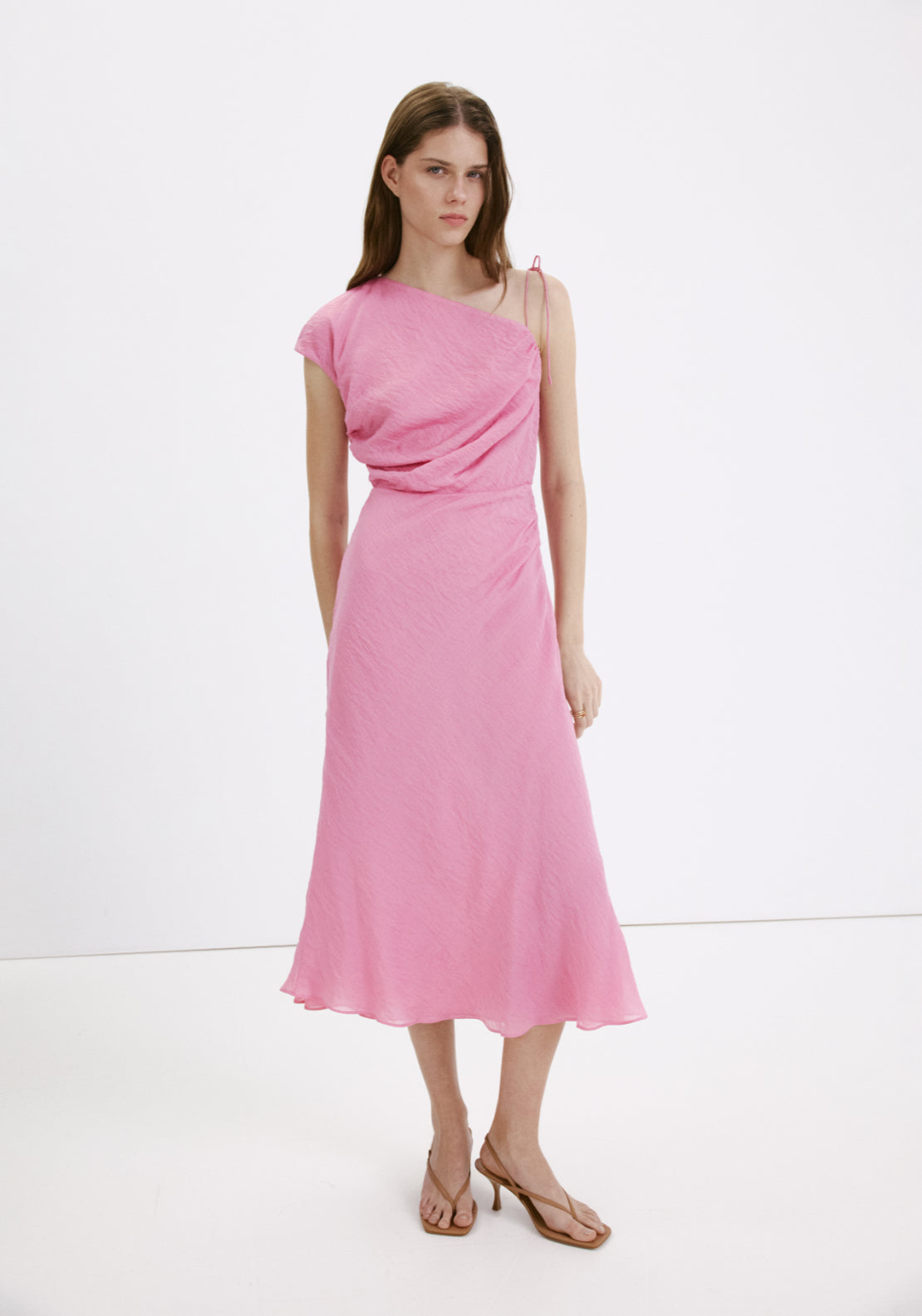 Asymmetrical Dress With Tie Detail - Pink