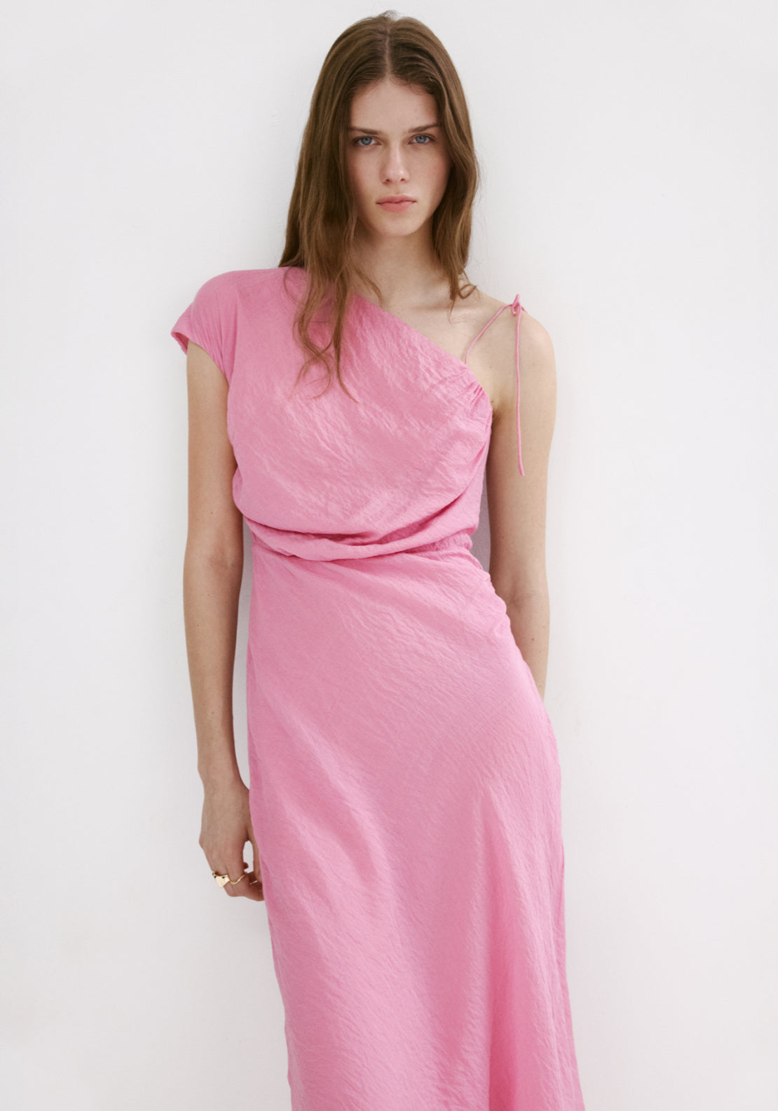 Asymmetrical Dress With Tie Detail - Pink