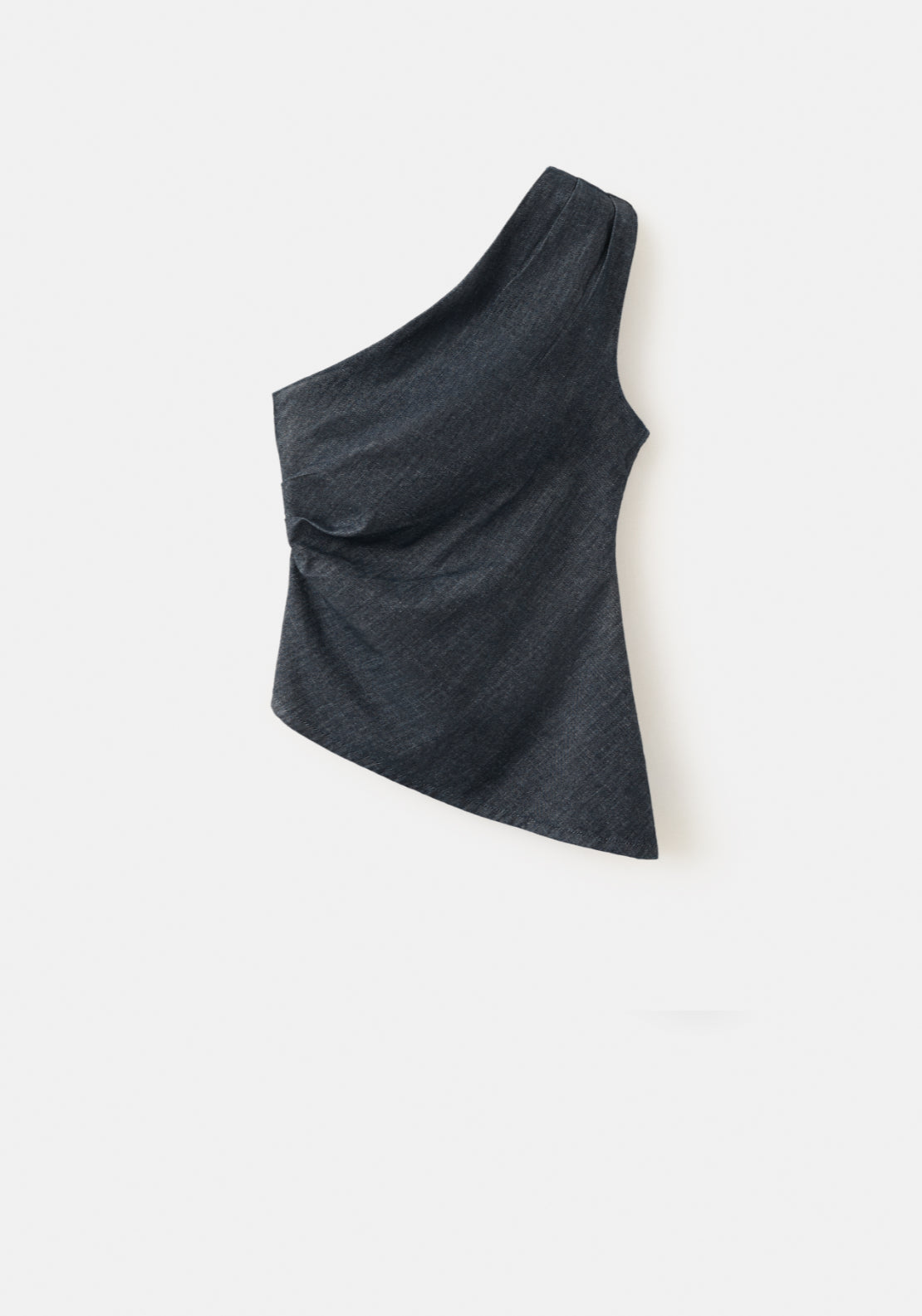 Asymmetric 100% Cotton Denim Top - Denim Blue