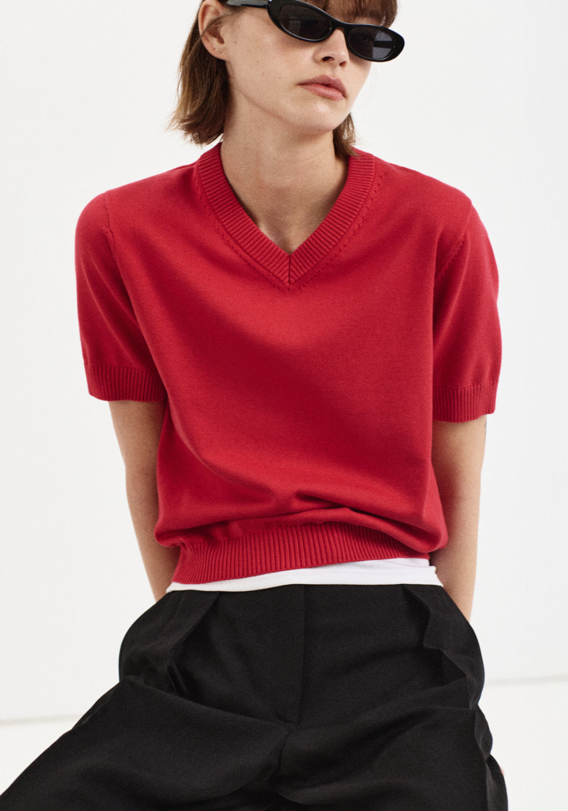 100% Cotton Fine Knitted Sweater - Red