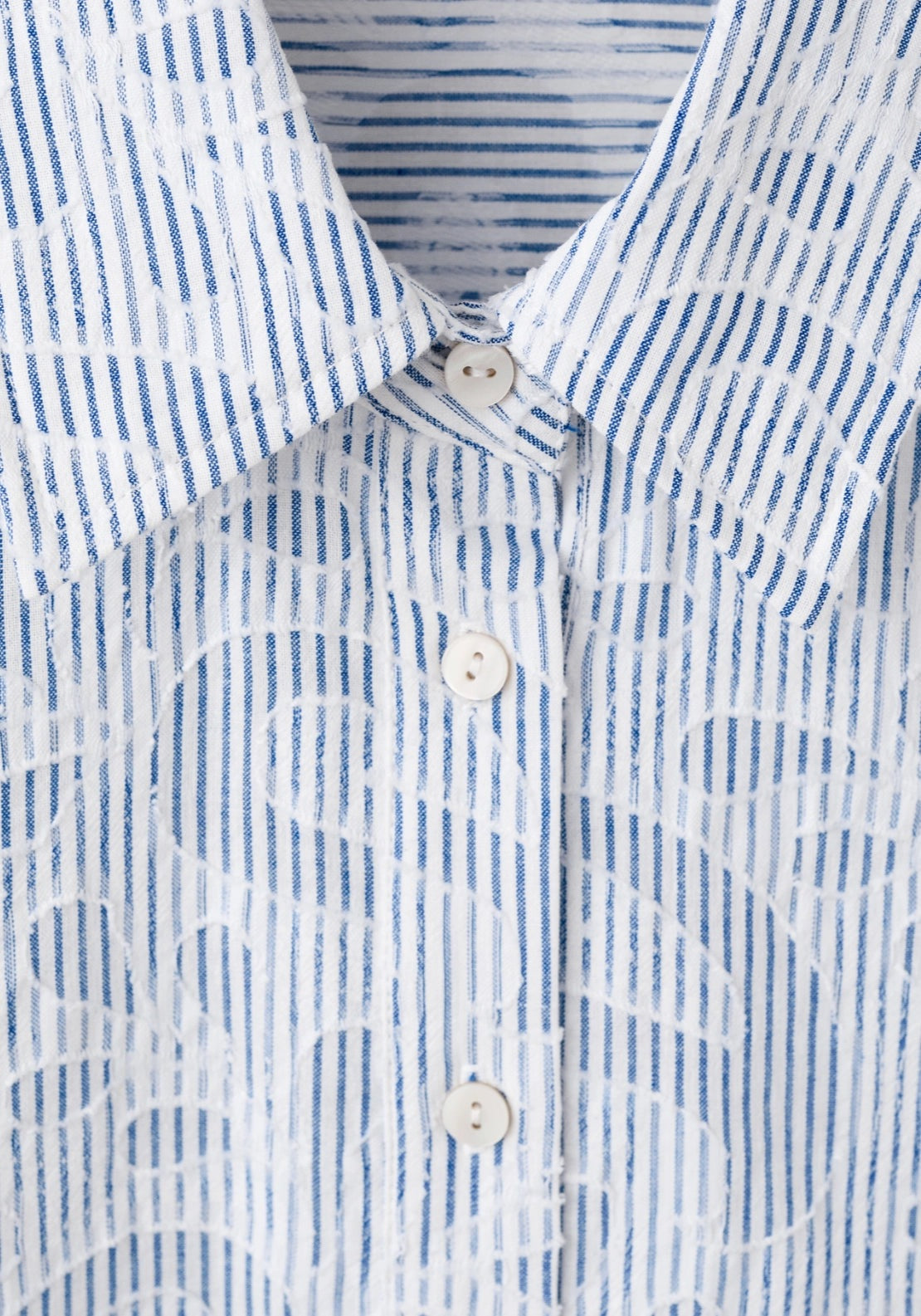 Striped Shirt With Embroidered Details - Blue