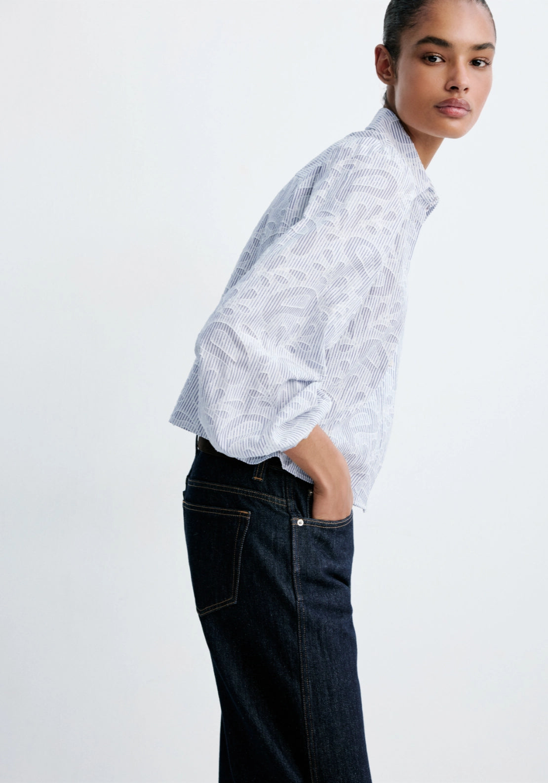 Striped Shirt With Embroidered Details - Blue