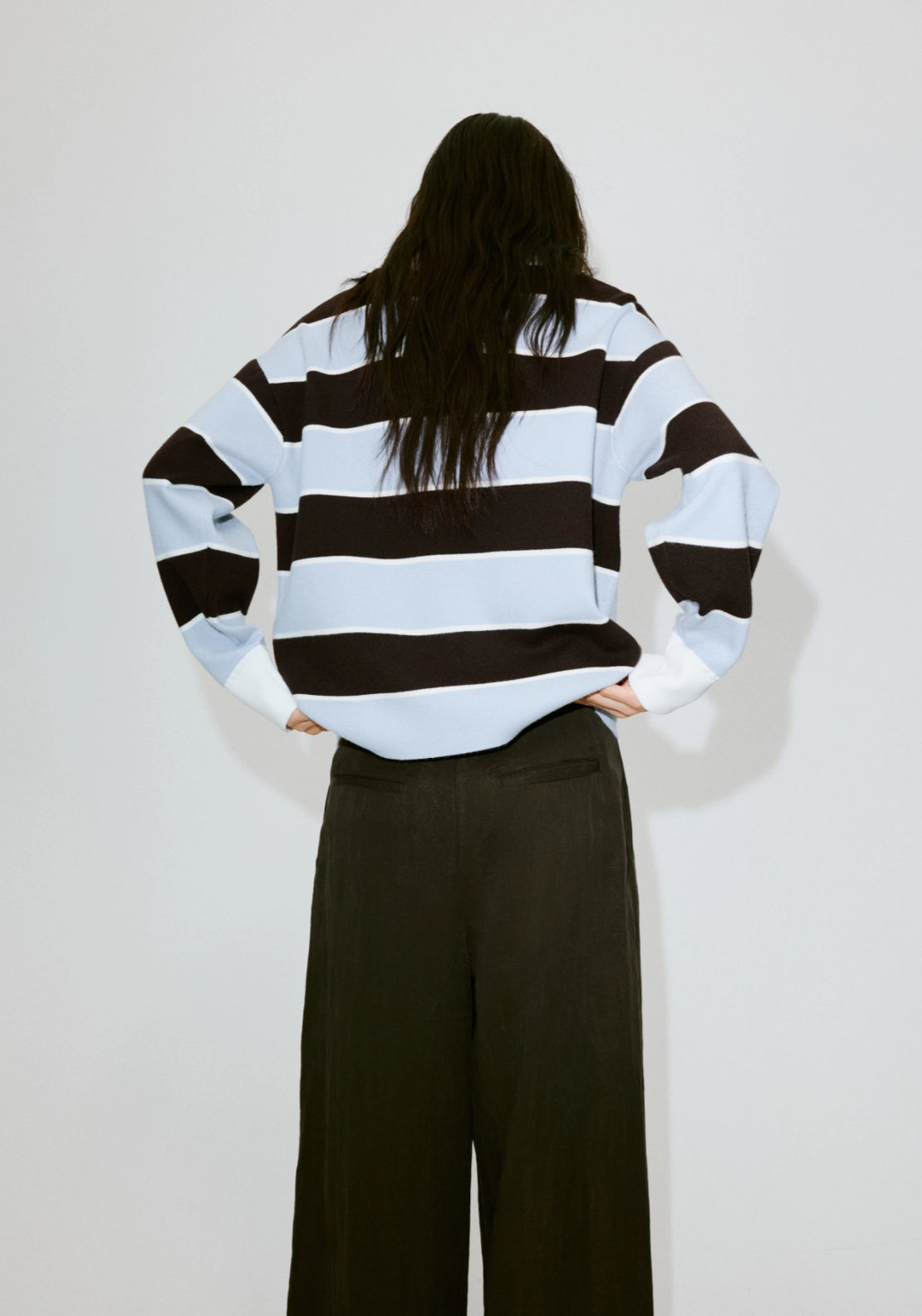 Polo Neck Stripe Sweater - Blue