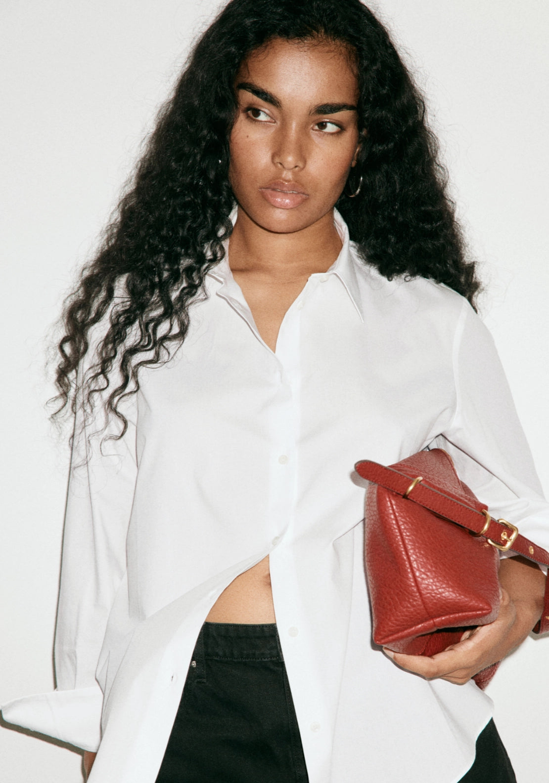 Cotton And Lyocell Blend Straight Shirt - White