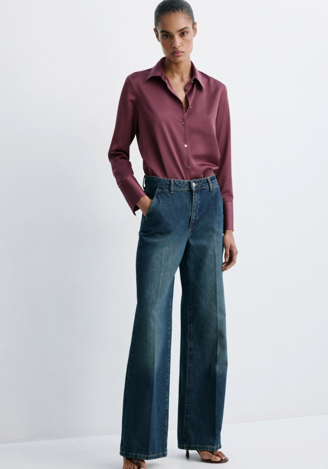 Regular Fit Satin Shirt - Burgundy