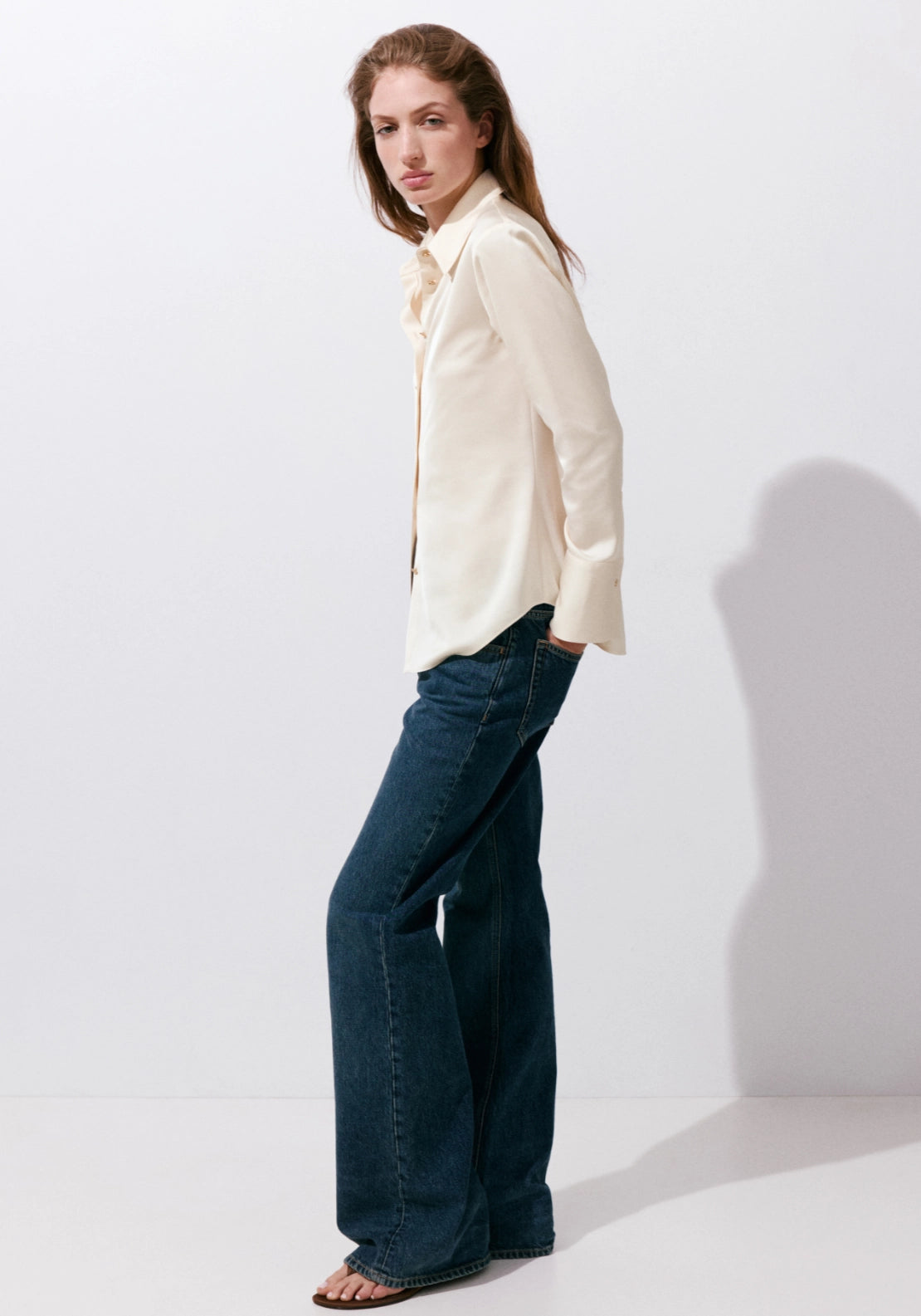 Flowy Satin Finish Shirt - Cream