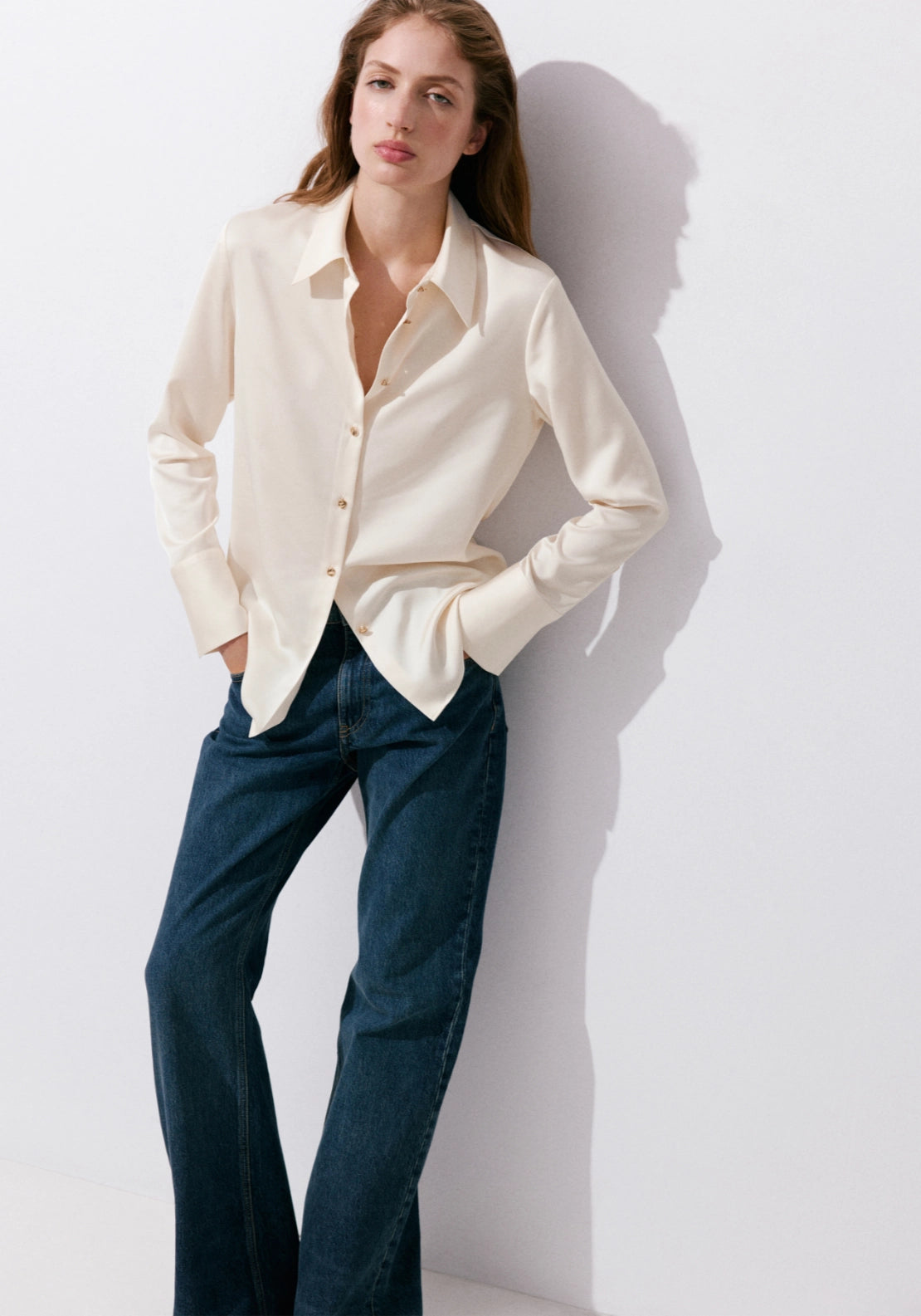 Flowy Satin Finish Shirt - Cream