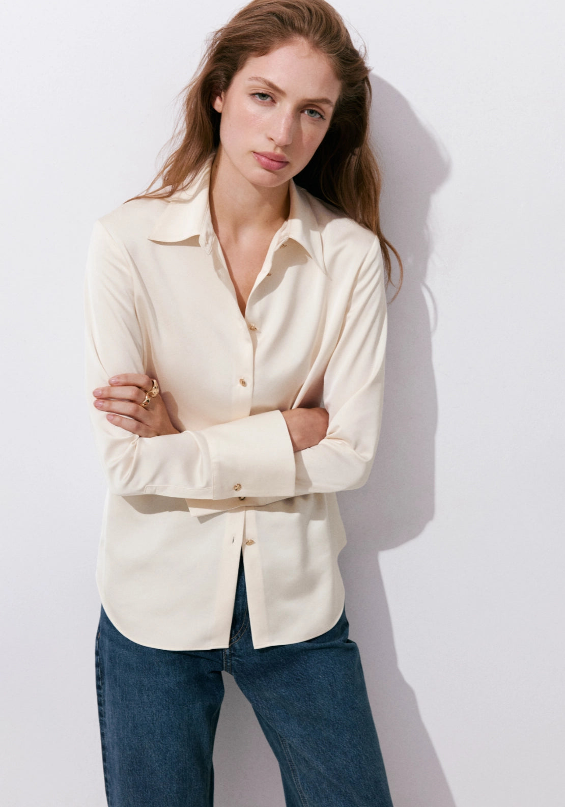 Flowy Satin Finish Shirt - Cream