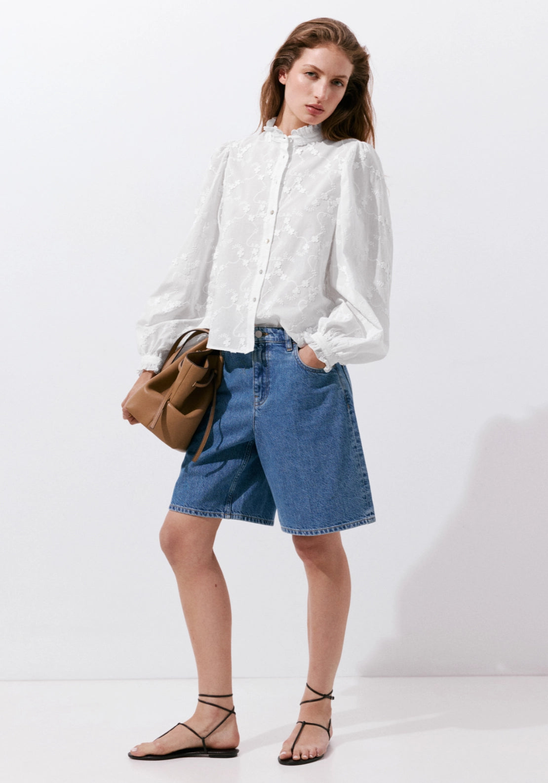 100% Cotton Blouse With Floral Embroidery - White