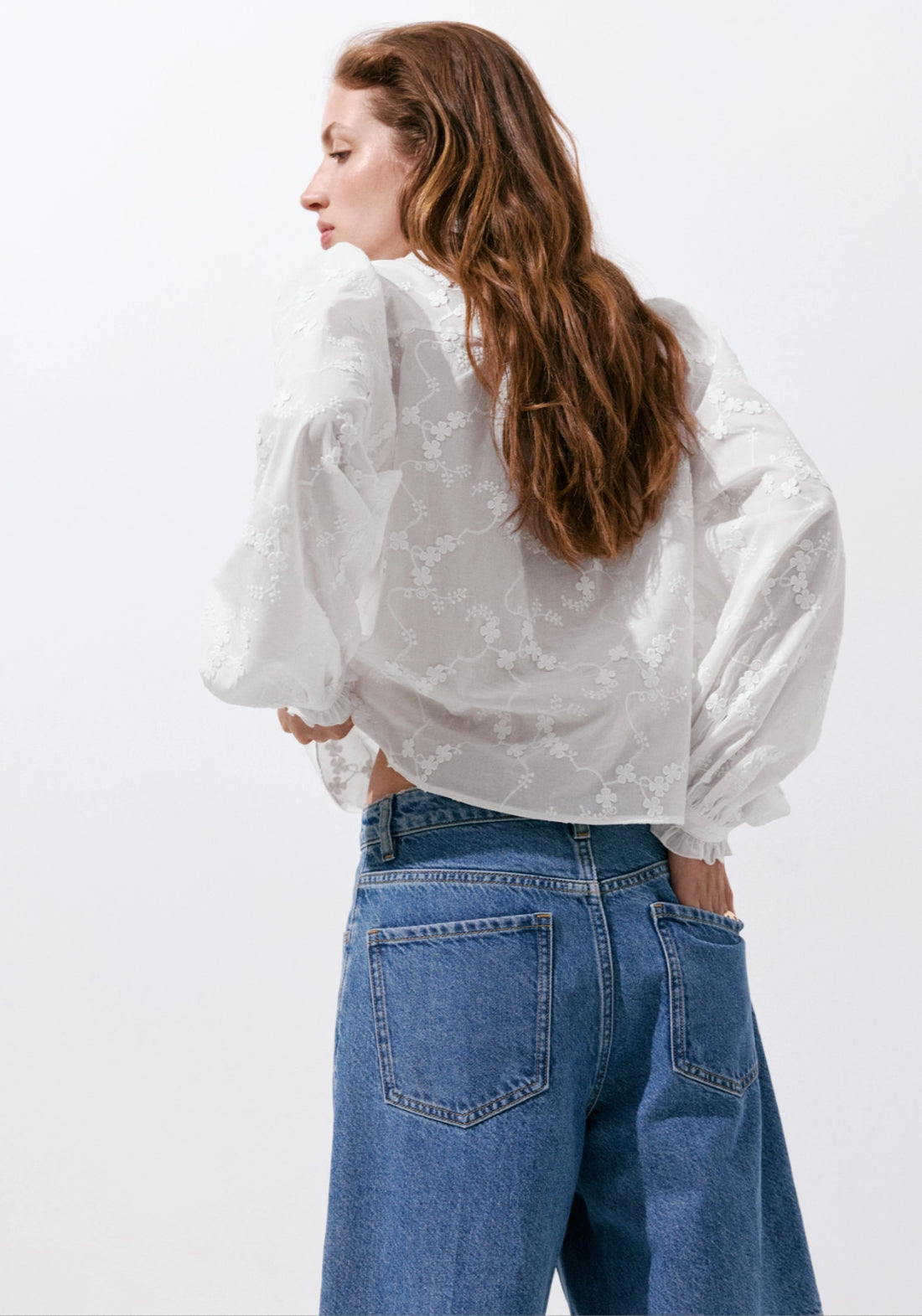 100% Cotton Blouse With Floral Embroidery - White