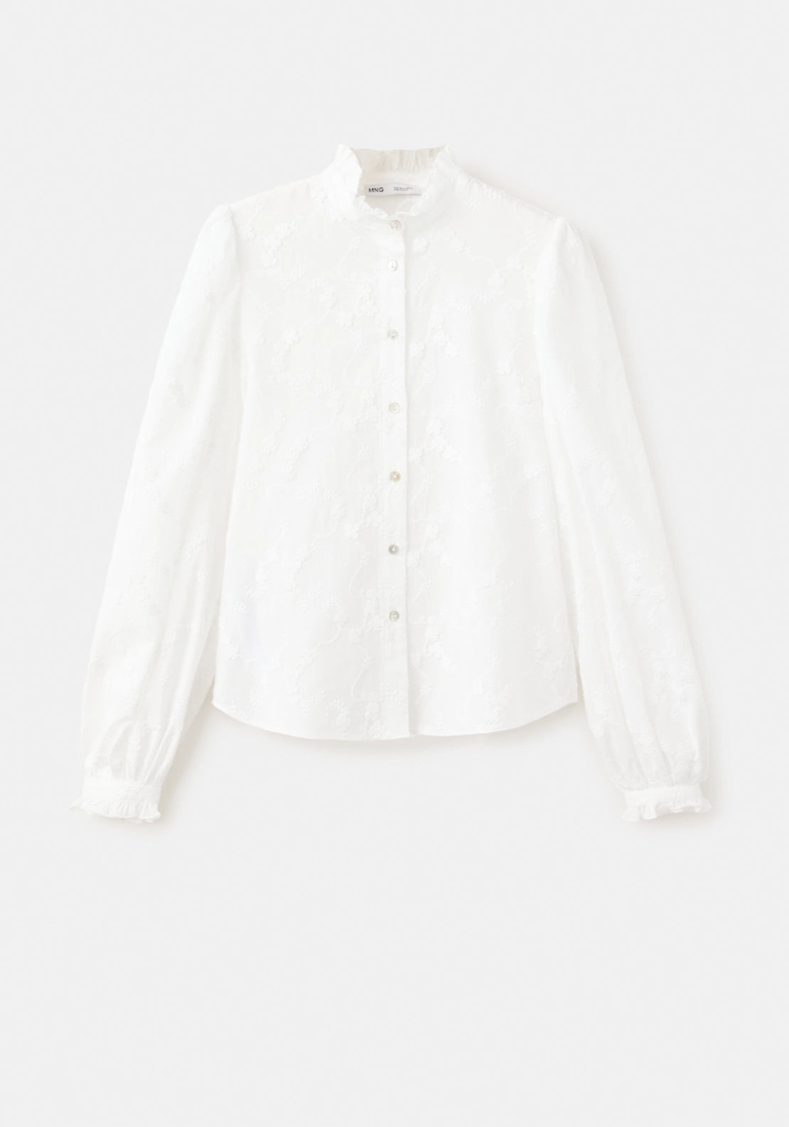 100% Cotton Blouse With Floral Embroidery - White