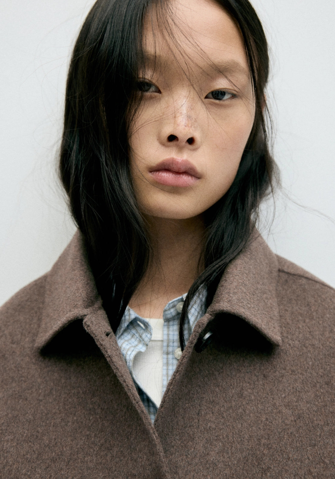 Wool Blend Lapel Jacket - Brown