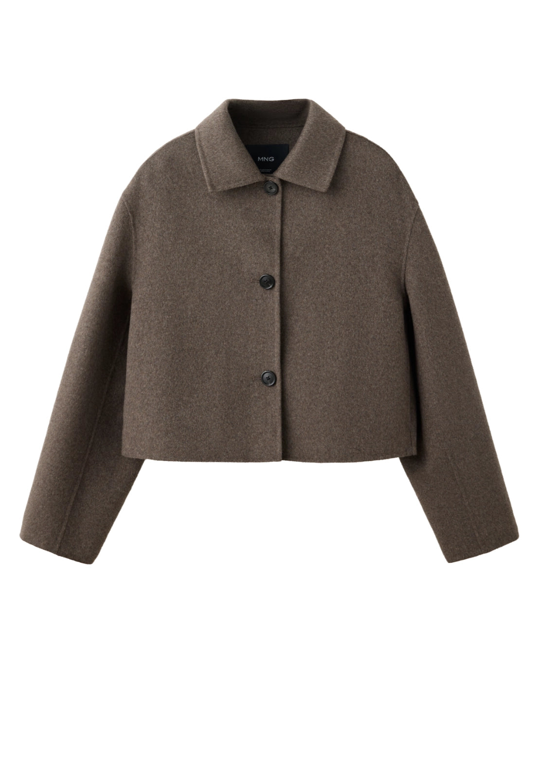 Wool Blend Lapel Jacket - Brown