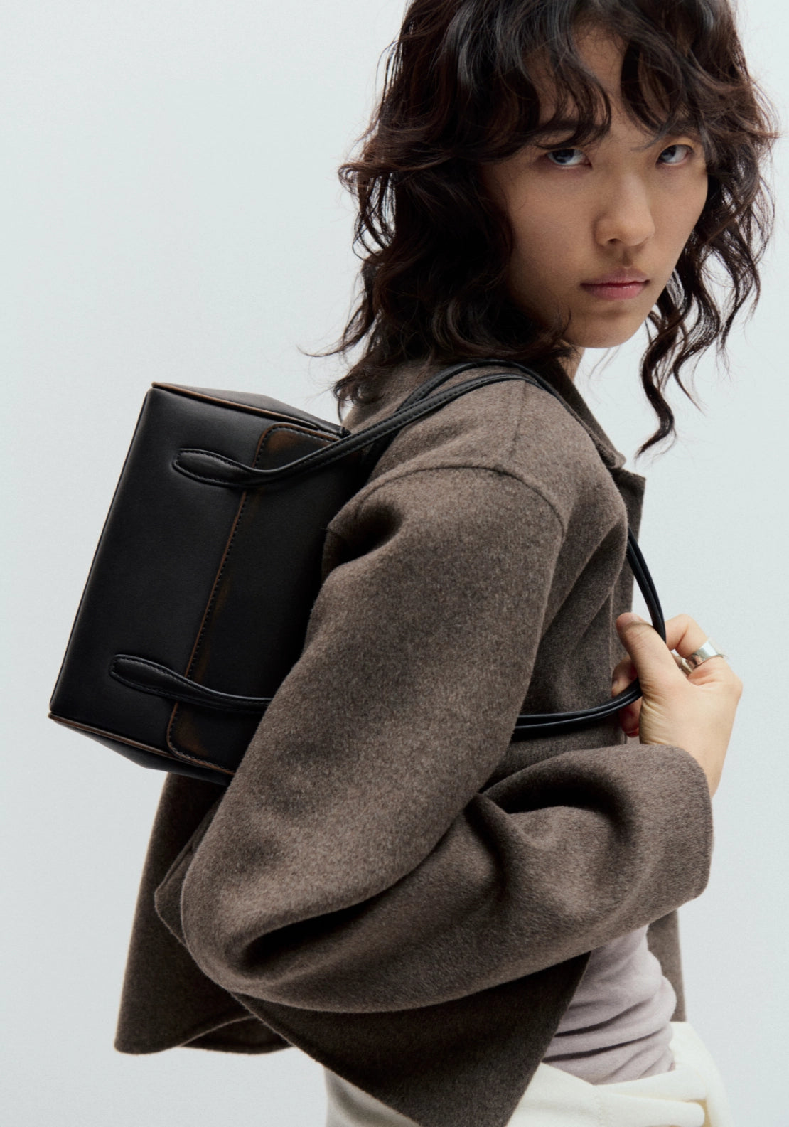 Wool Blend Lapel Jacket - Brown