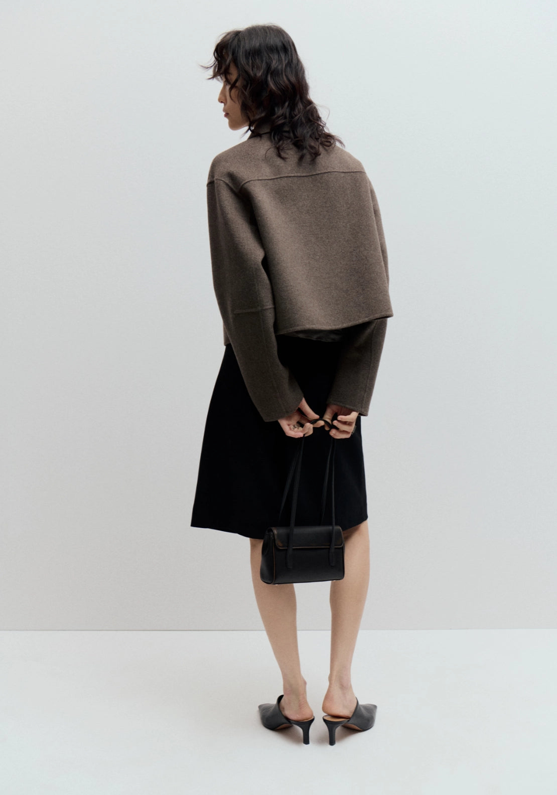 Wool Blend Lapel Jacket - Brown
