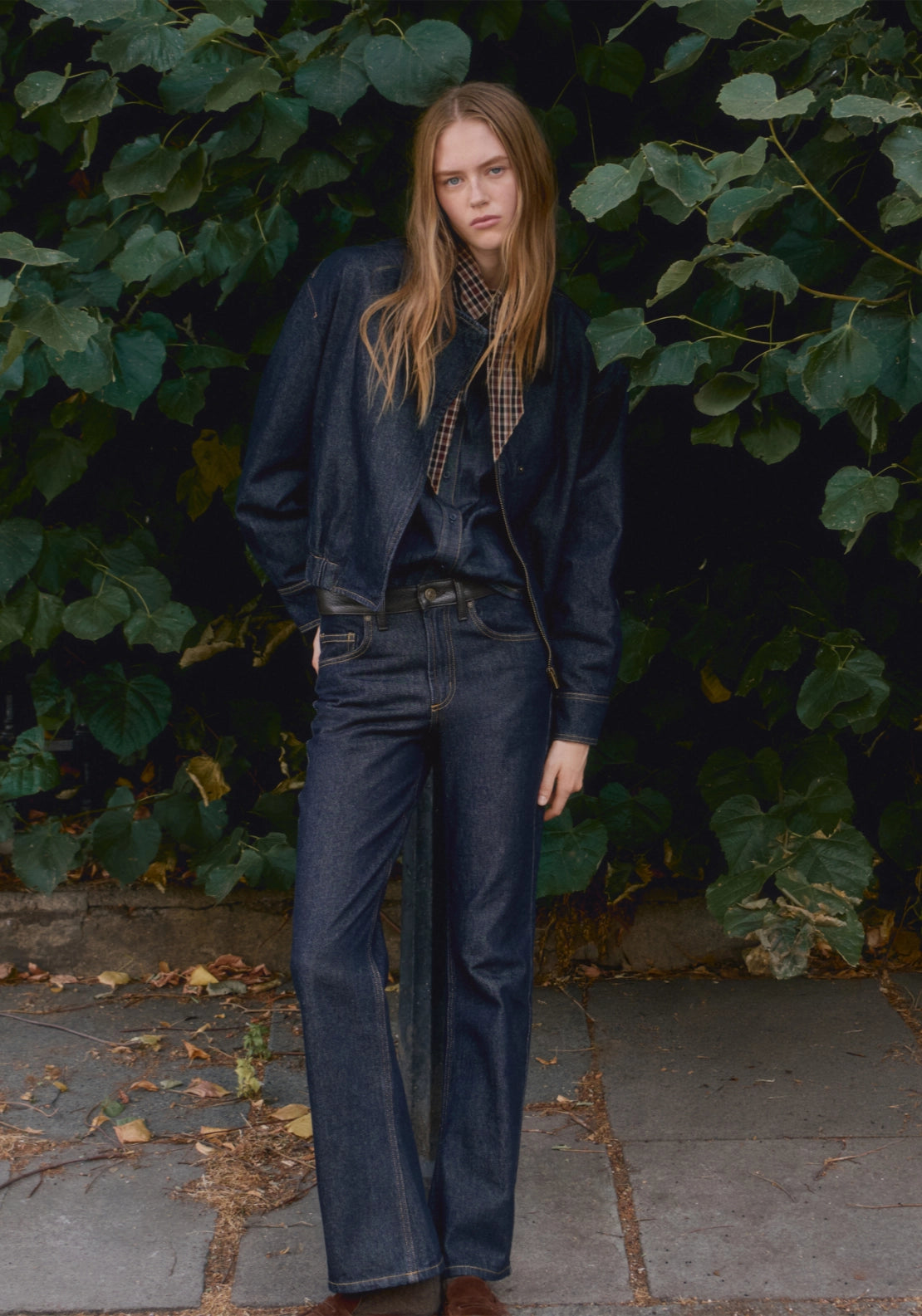 Flared Jeans With Faux Leather Detailing - Denim Blue