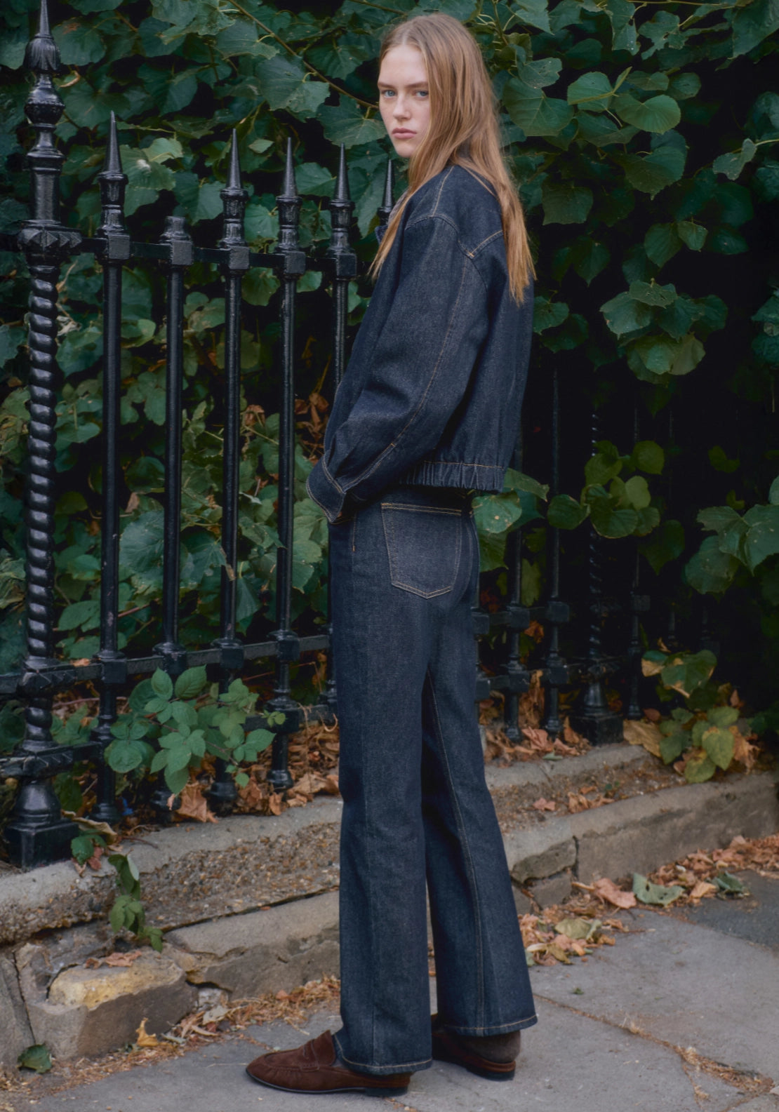 Flared Jeans With Faux Leather Detailing - Denim Blue