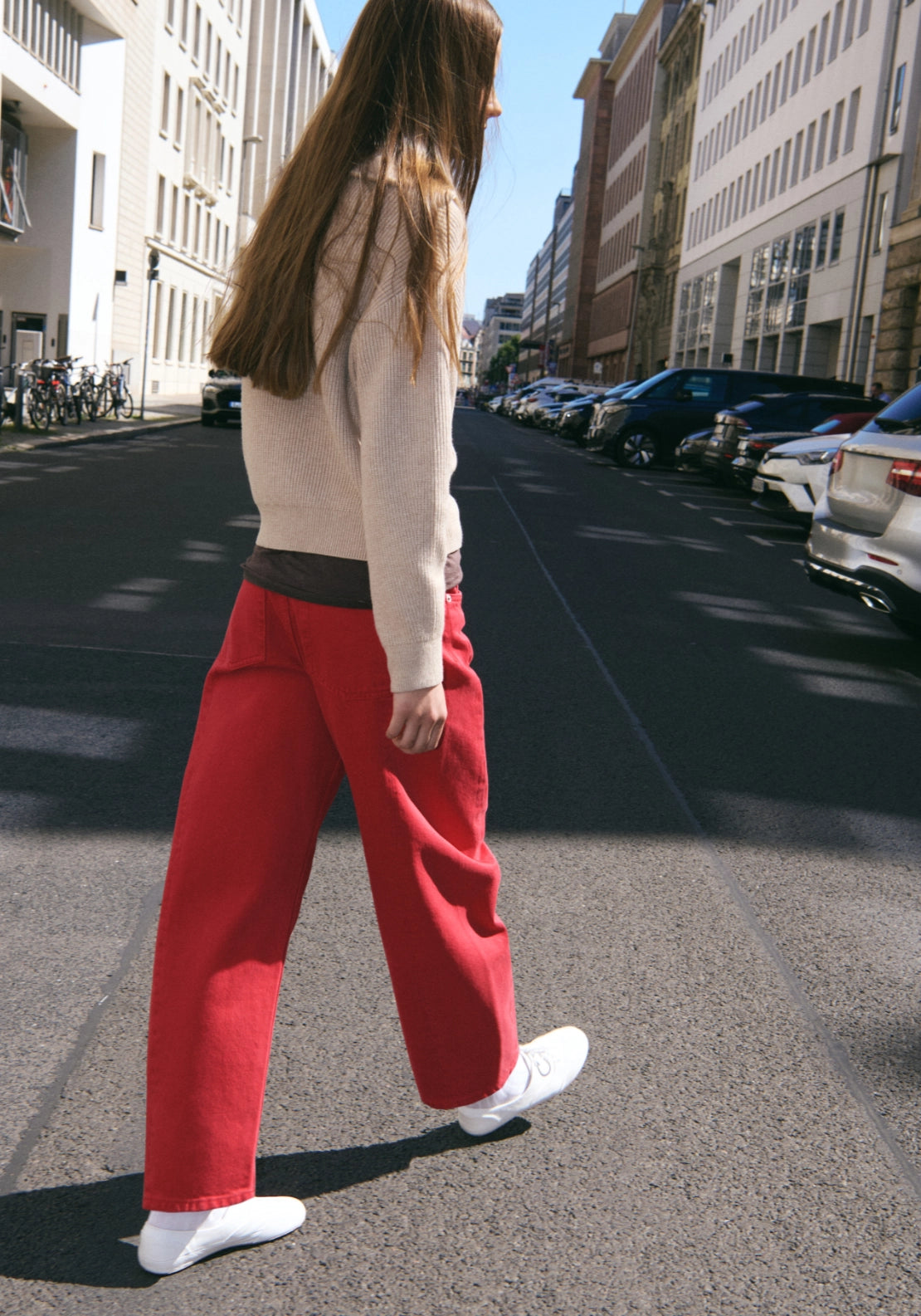 Simone Cotton Balloon Jeans - Red