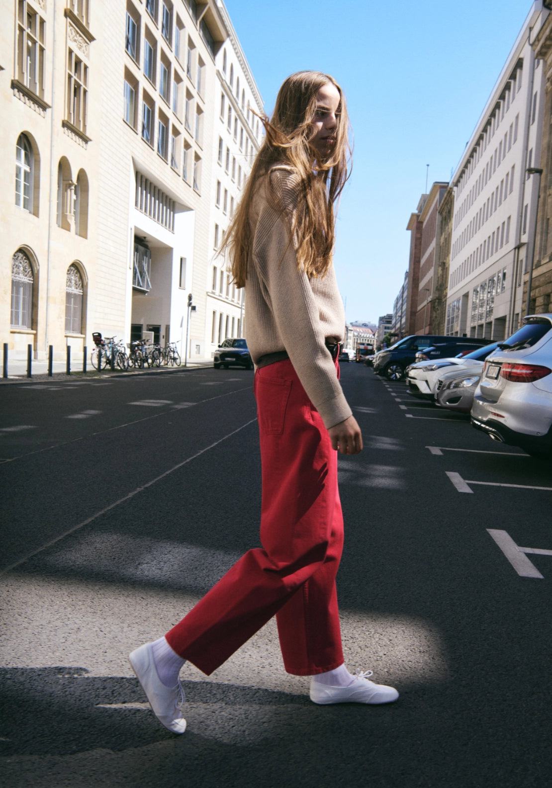 Simone Cotton Balloon Jeans - Red