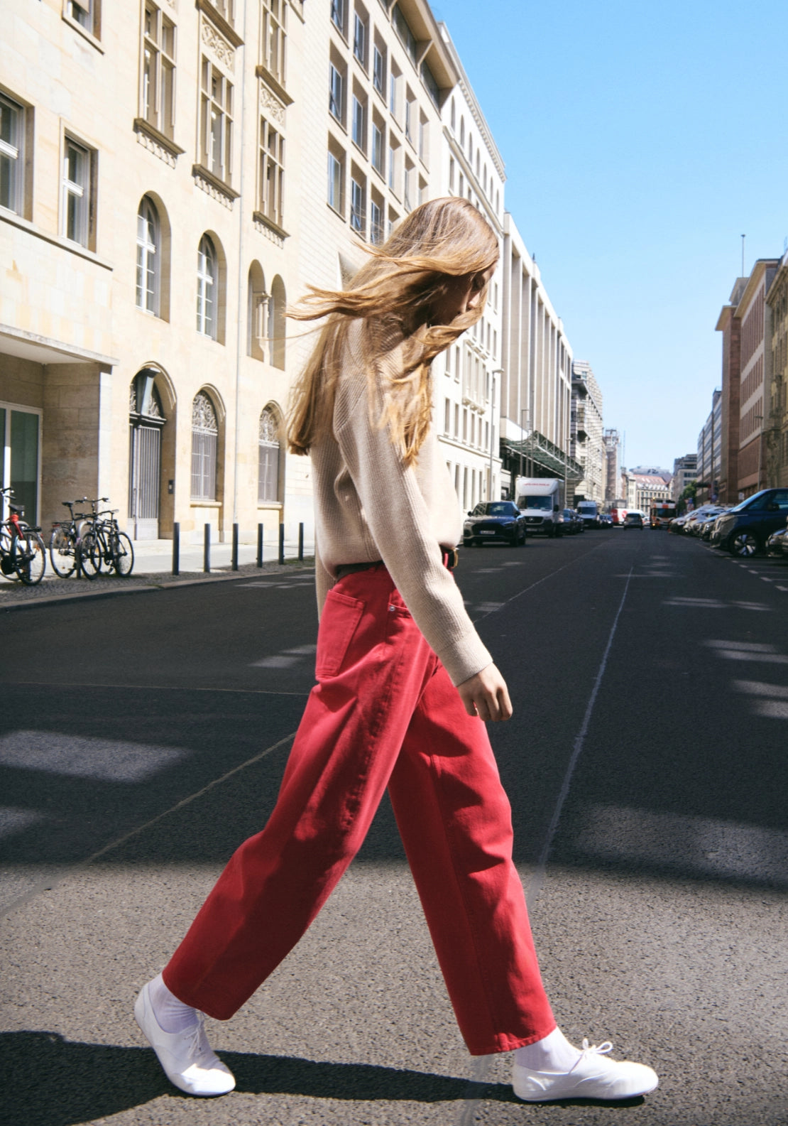 Simone Cotton Balloon Jeans - Red