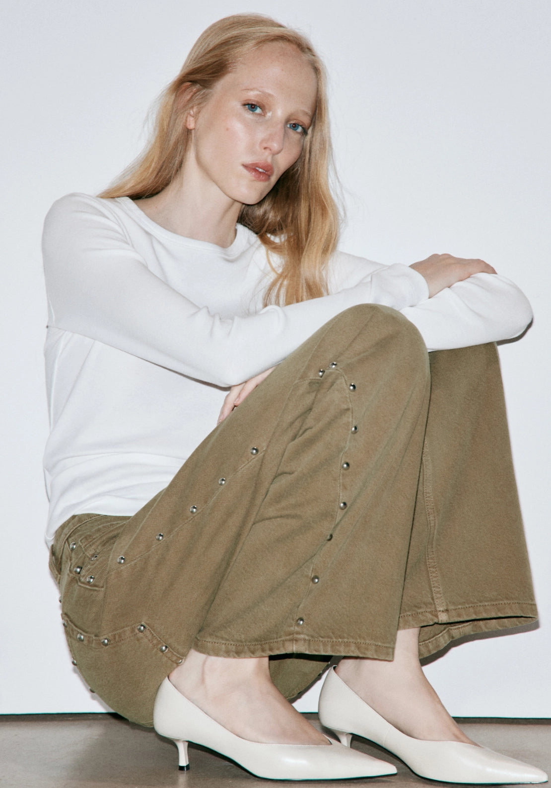 Studded Balloon Jeans - Green