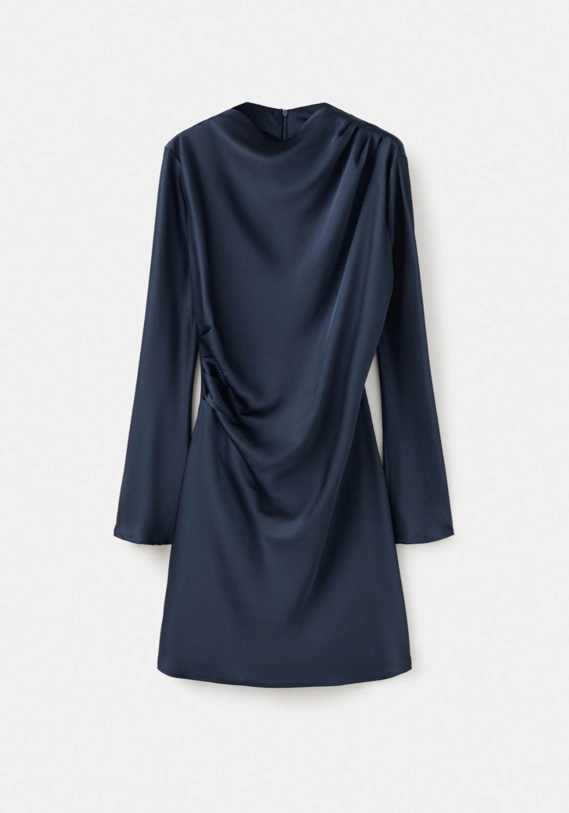 Satin Mini Dress With Flared Sleeves - Blue