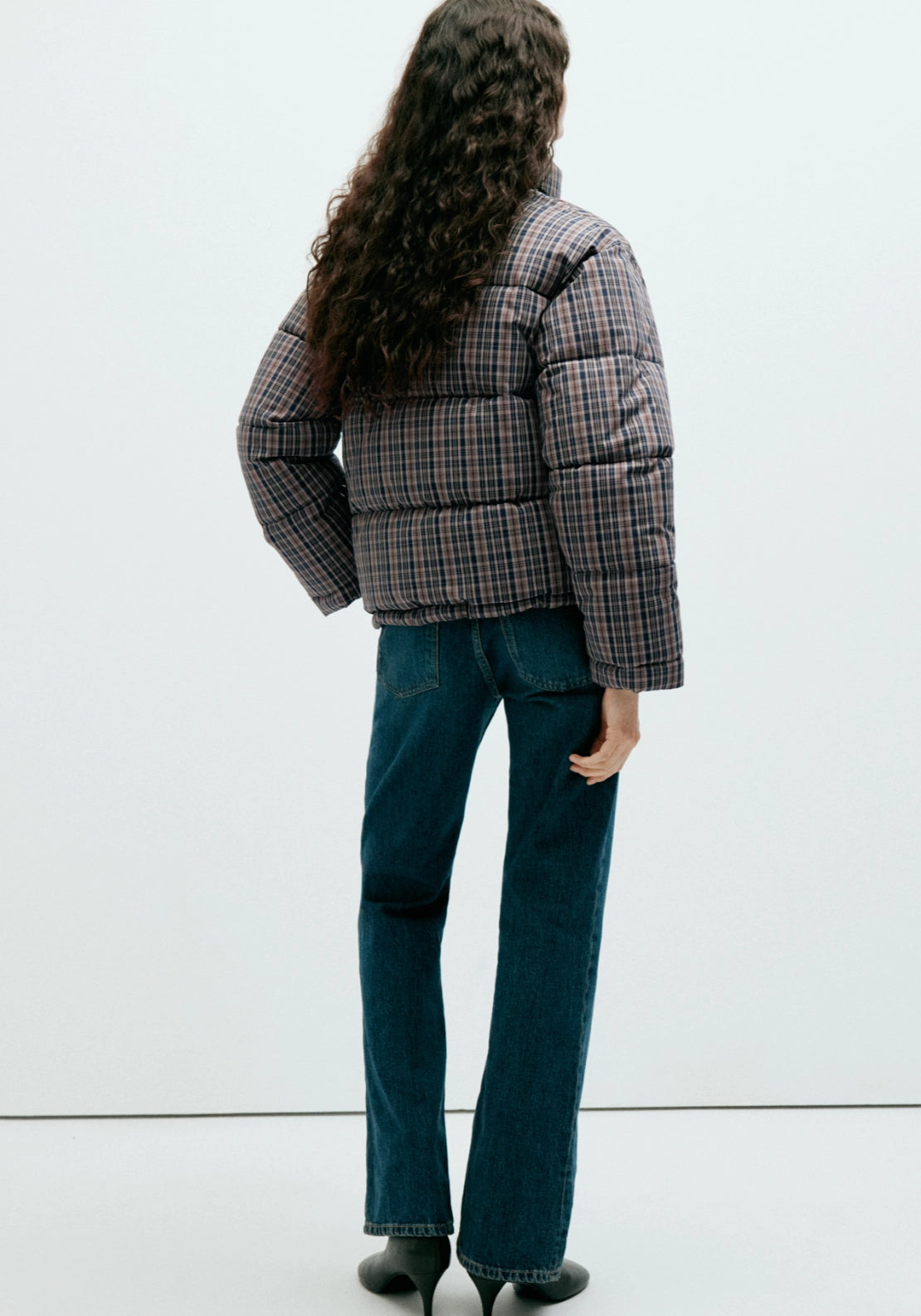 Checked Funnel Neck Anorak Jacket - Blue