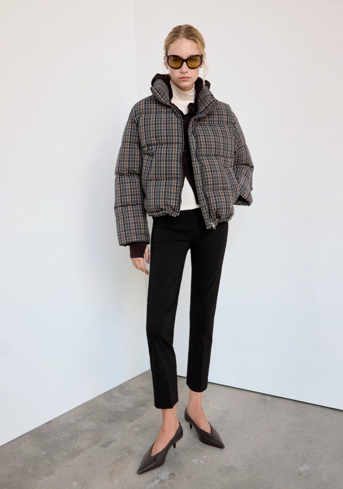 Checked Funnel Neck Anorak Jacket - Blue