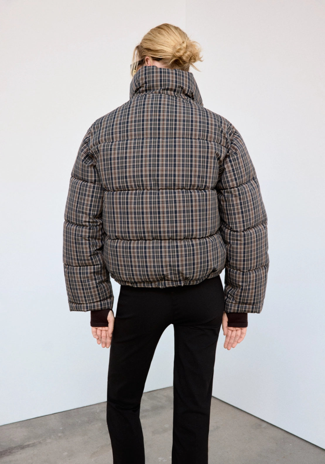 Checked Funnel Neck Anorak Jacket - Blue