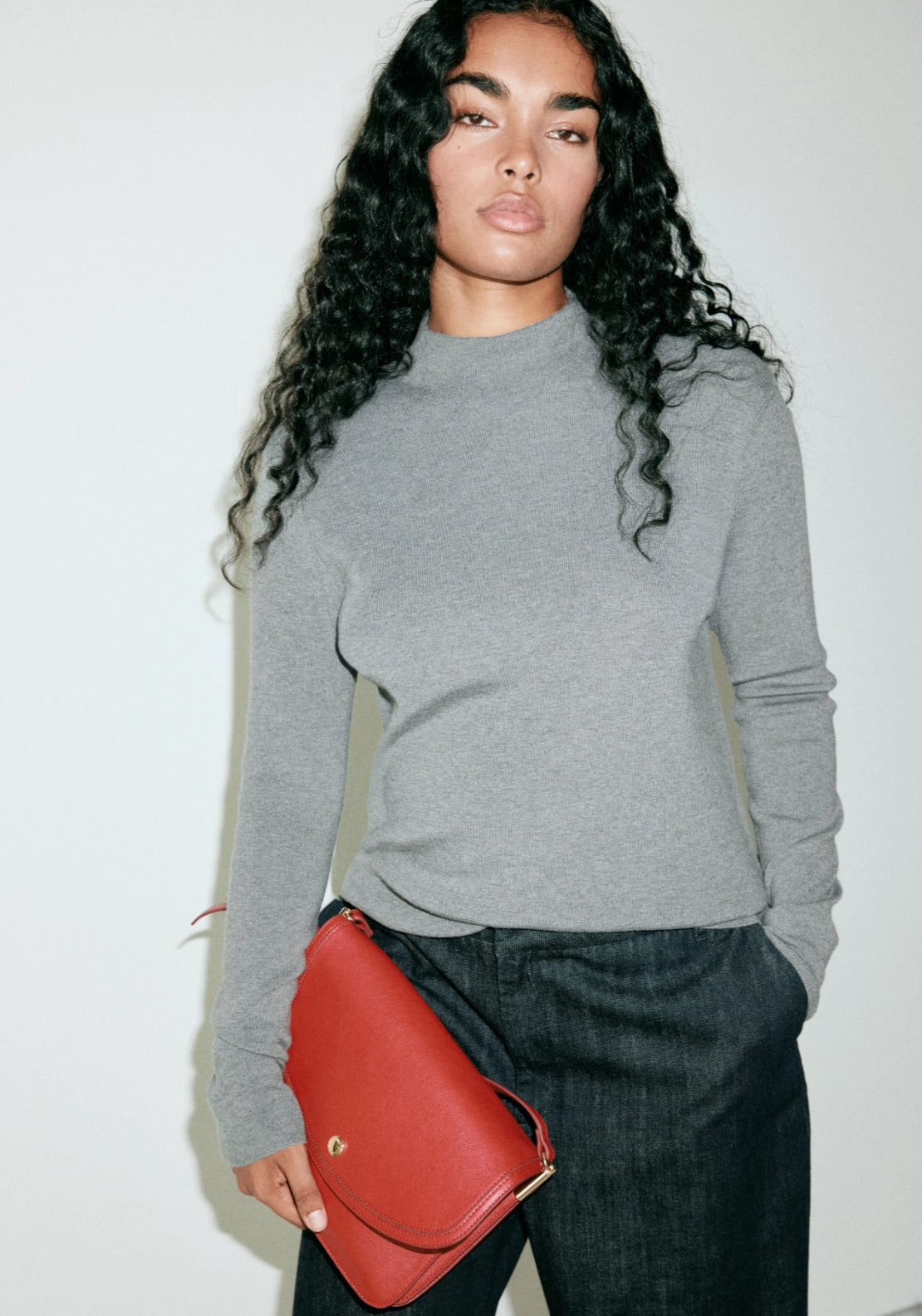 Knitted Sweater With Perkins - Grey