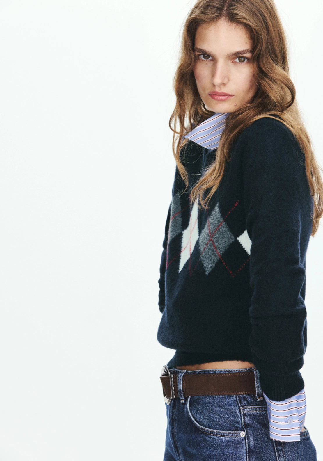 Pattern Sweater With V-Neck - Blue