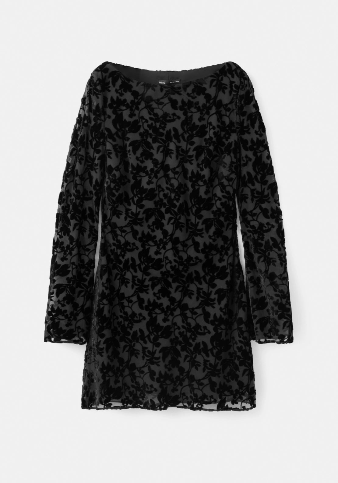 Devoré Mini Dress With Flared Sleeves - Black