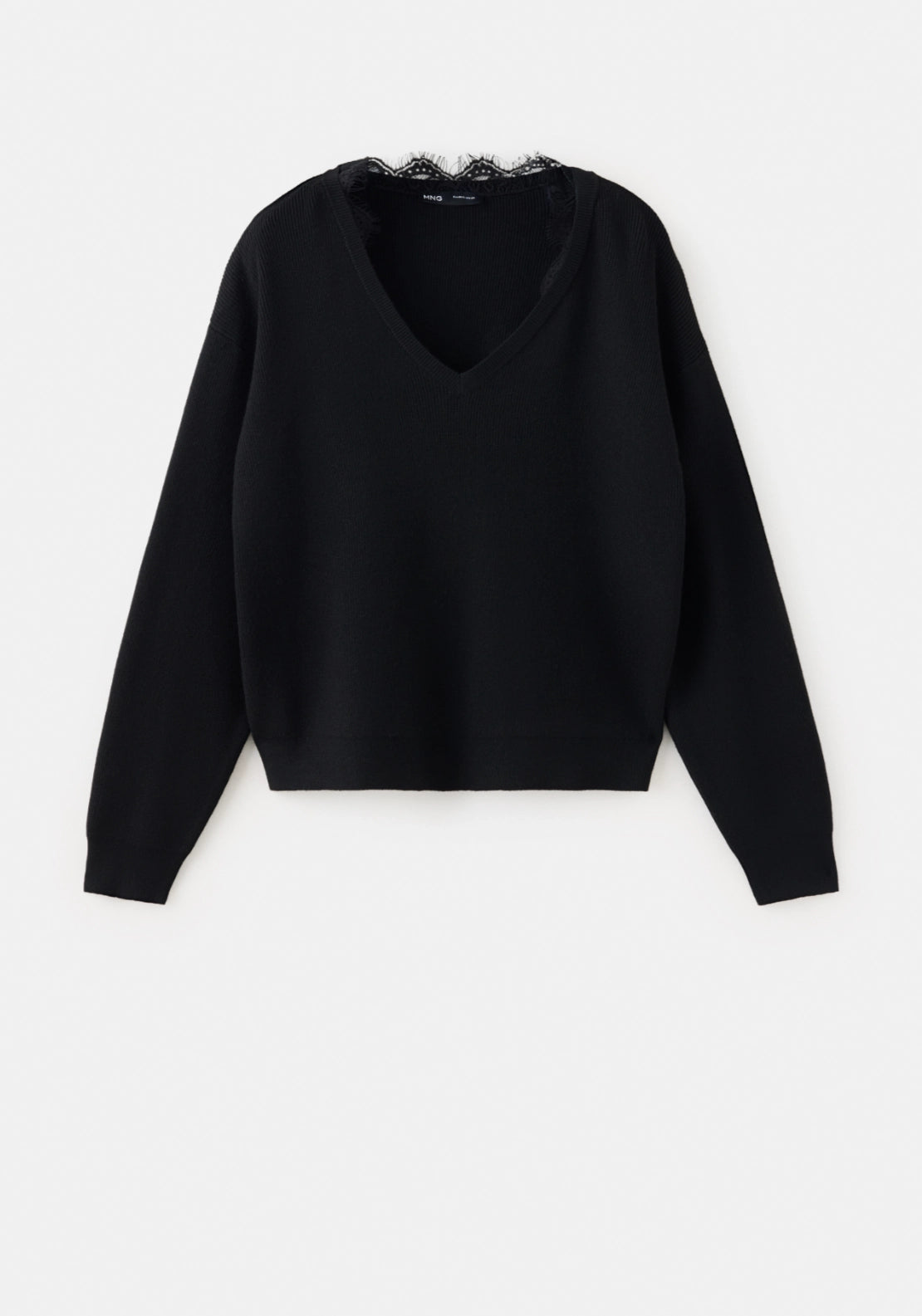 Sweater V-Neck With Lace Detail - Black
