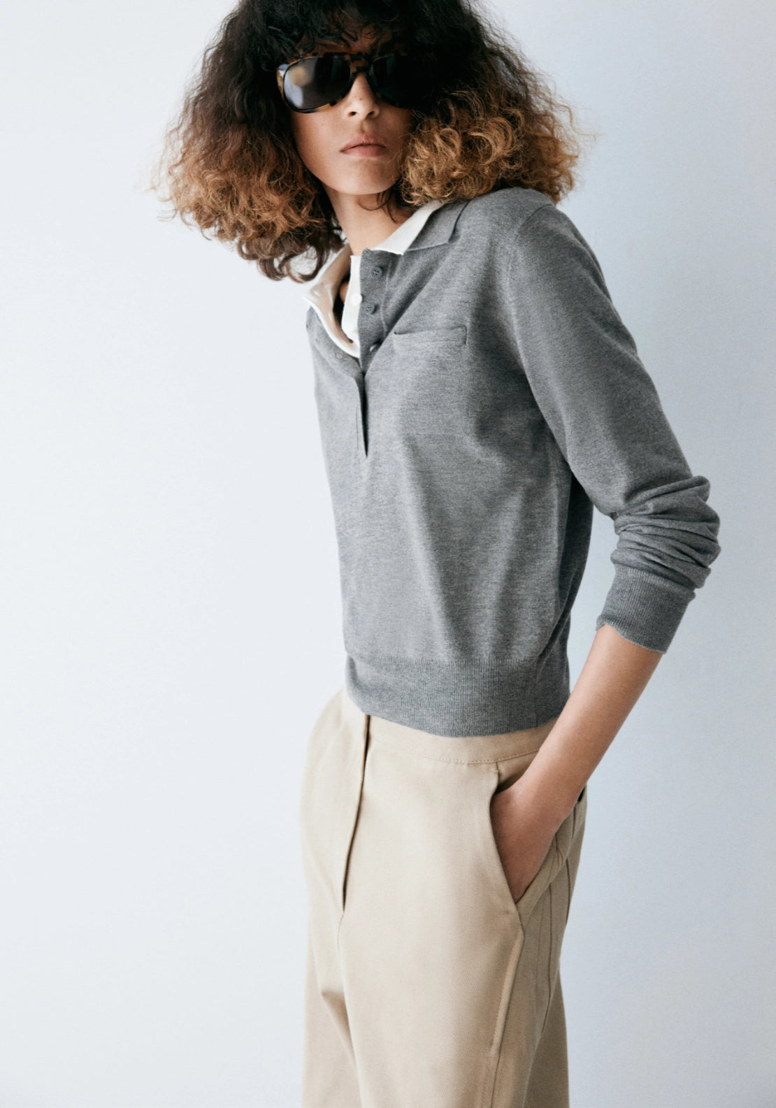 Polo Shirt With Pocket - Grey