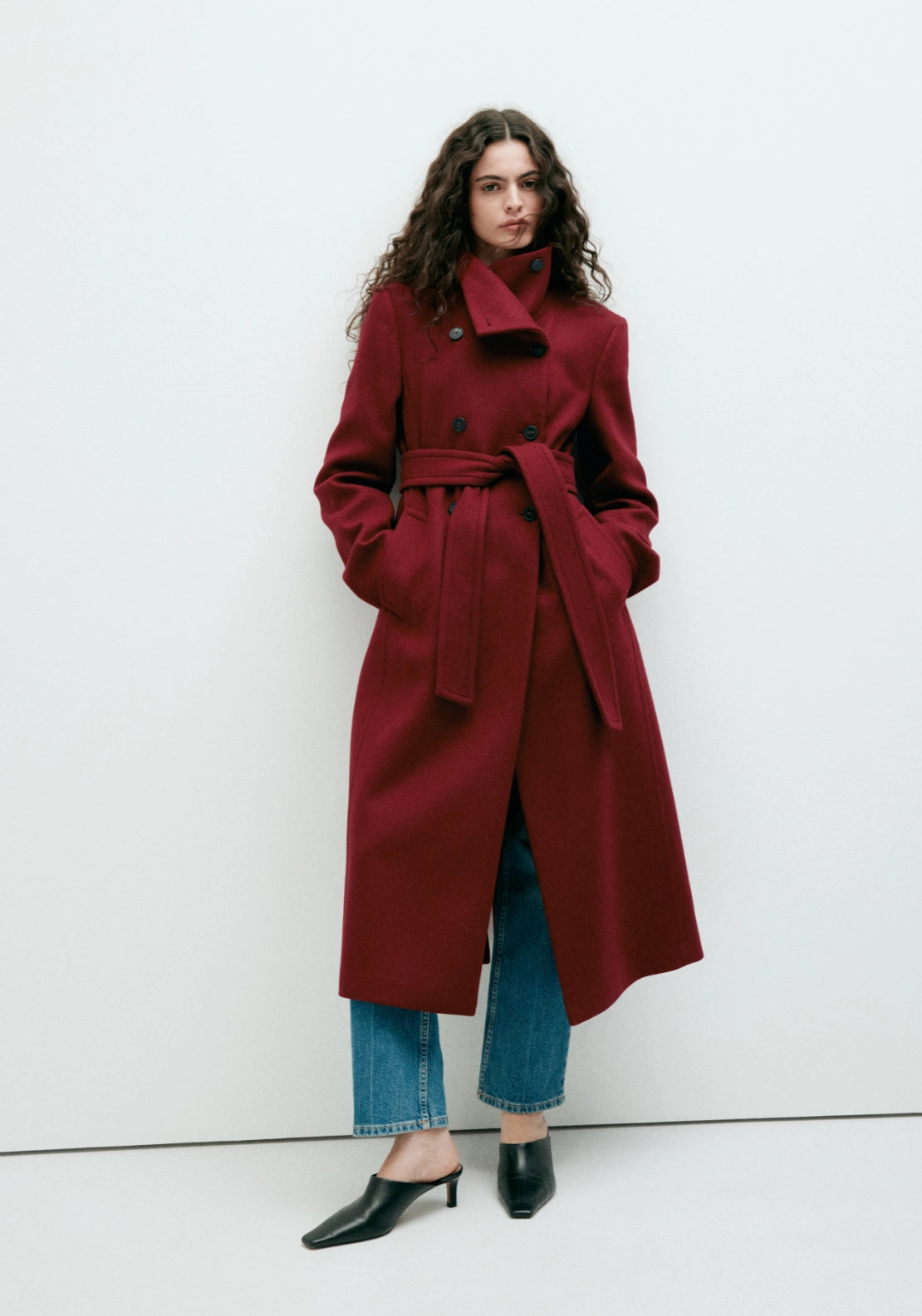 Wool Overcoat With Chimney Collar - Red