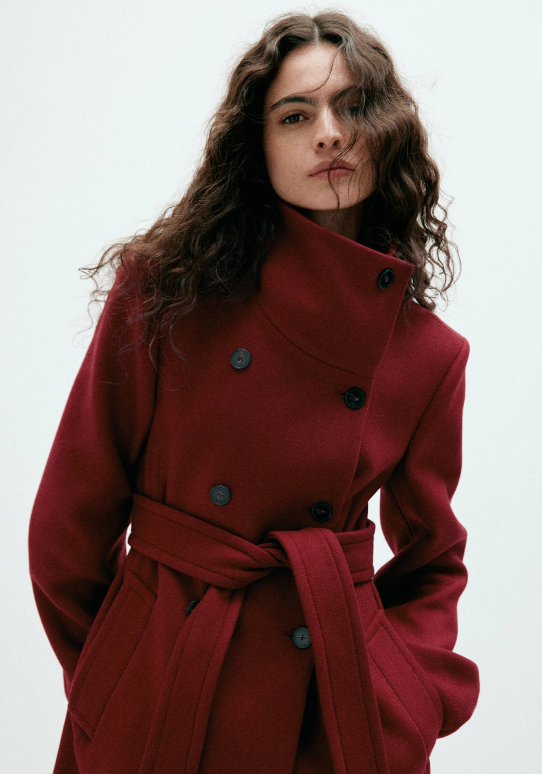 Wool Overcoat With Chimney Collar - Red
