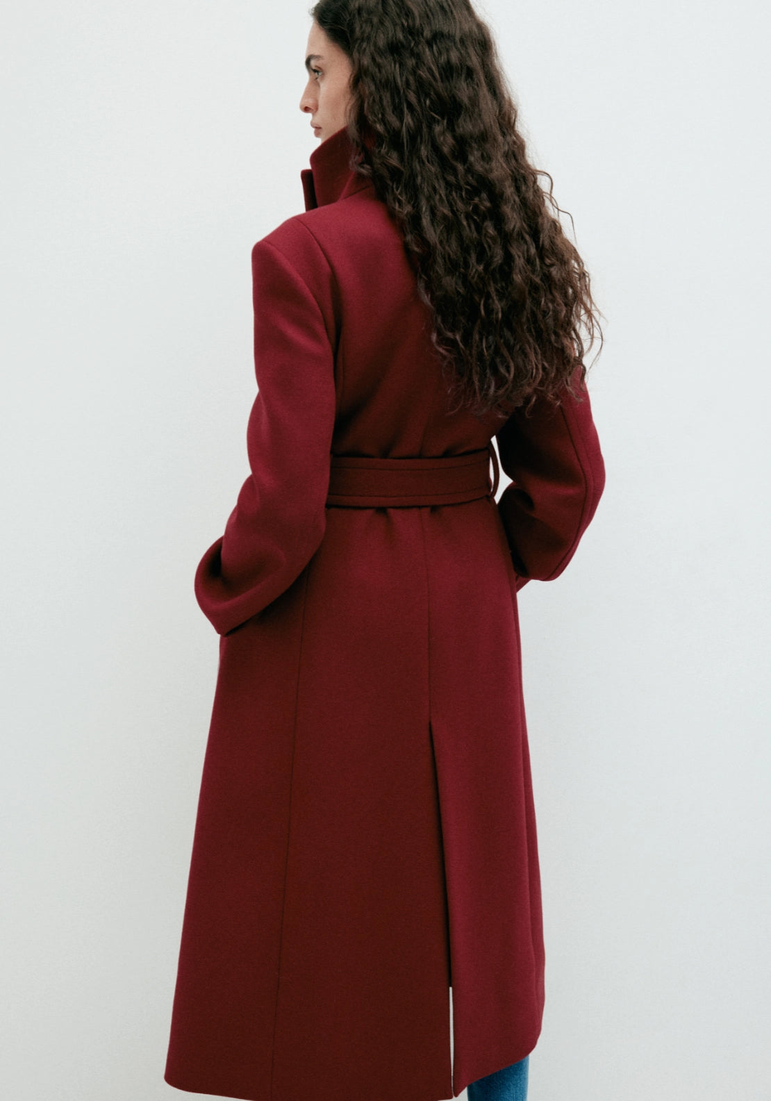 Wool Overcoat With Chimney Collar - Red