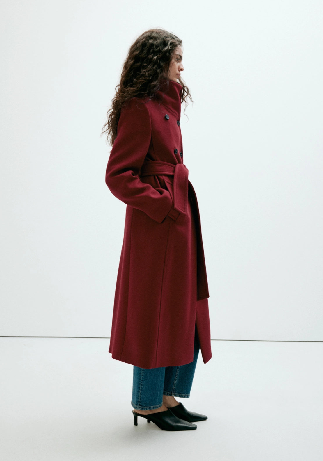 Wool Overcoat With Chimney Collar - Red