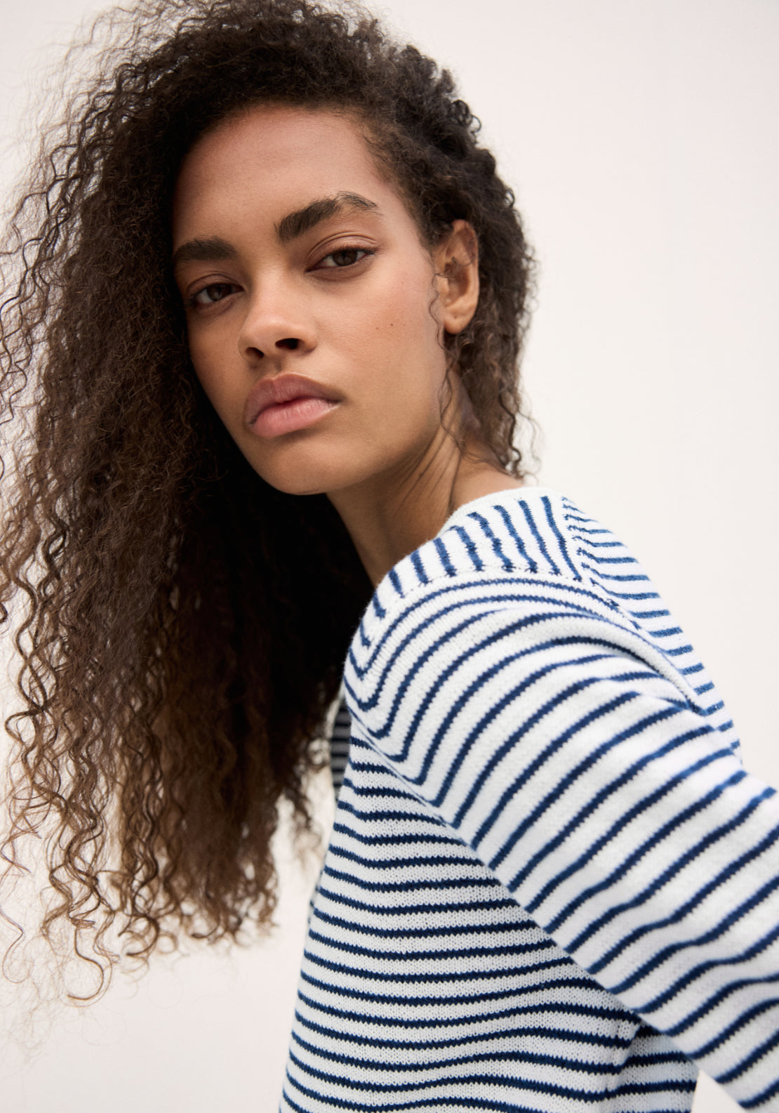 Knit Striped Cotton Blend Sweater - Blue