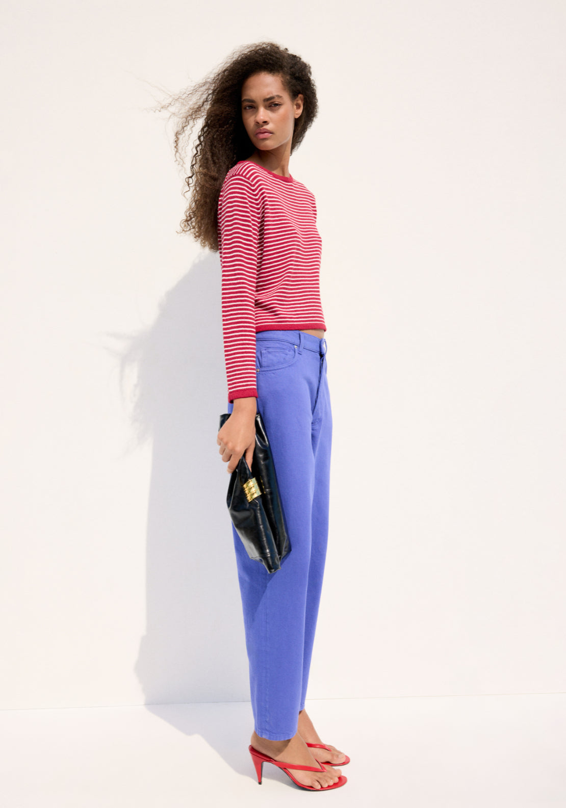 Knit Striped Cotton Blend Sweater - Red