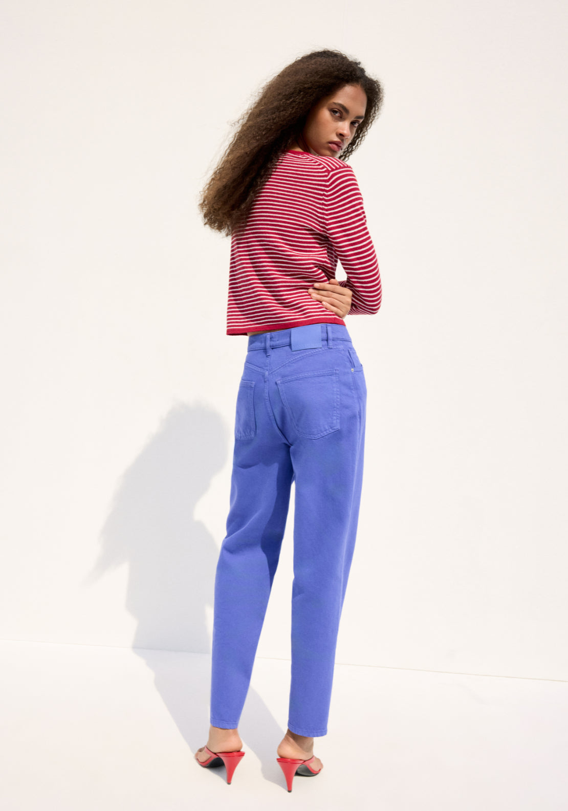 Knit Striped Cotton Blend Sweater - Red