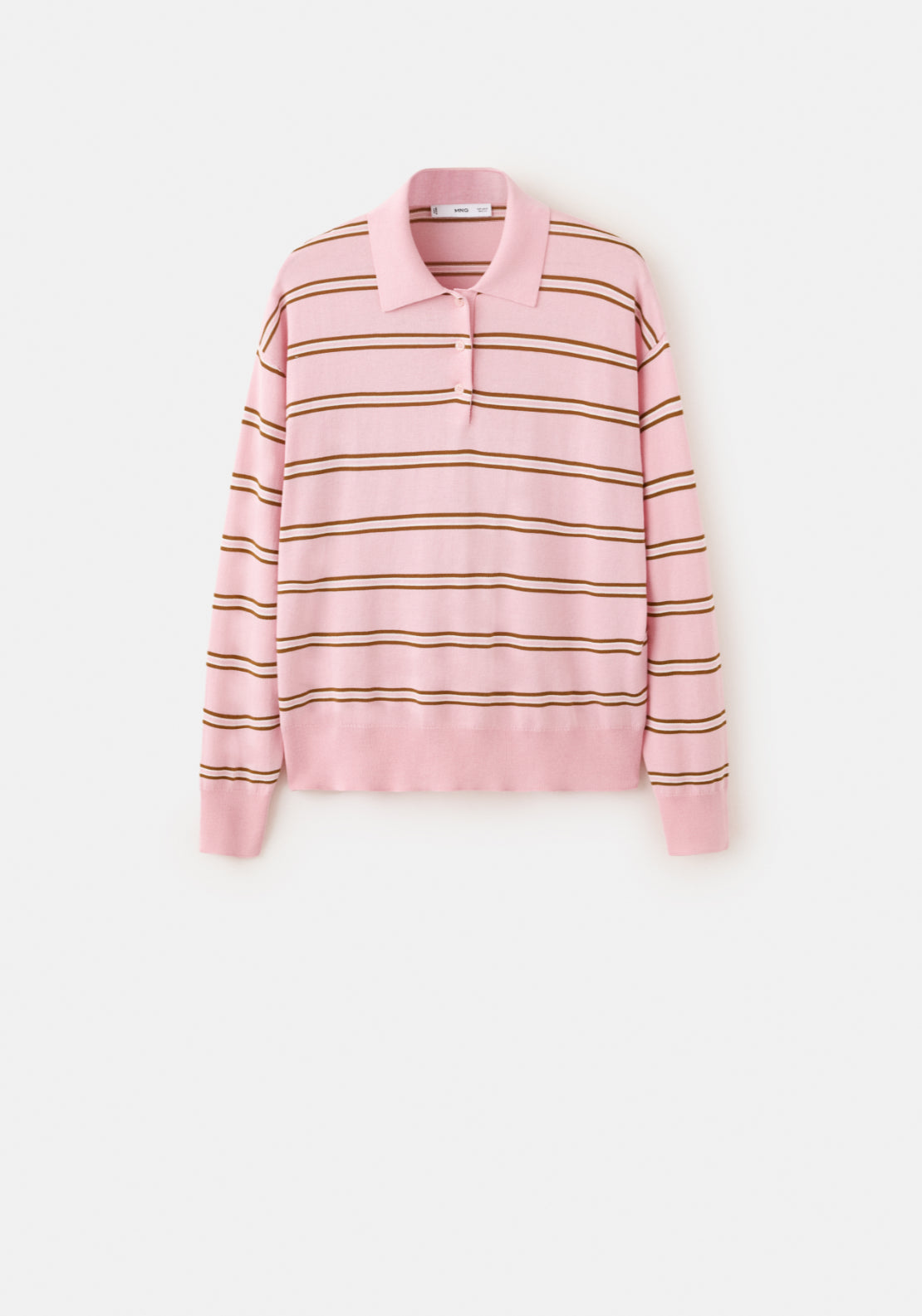 Polo Neck Striped Sweater - Pink