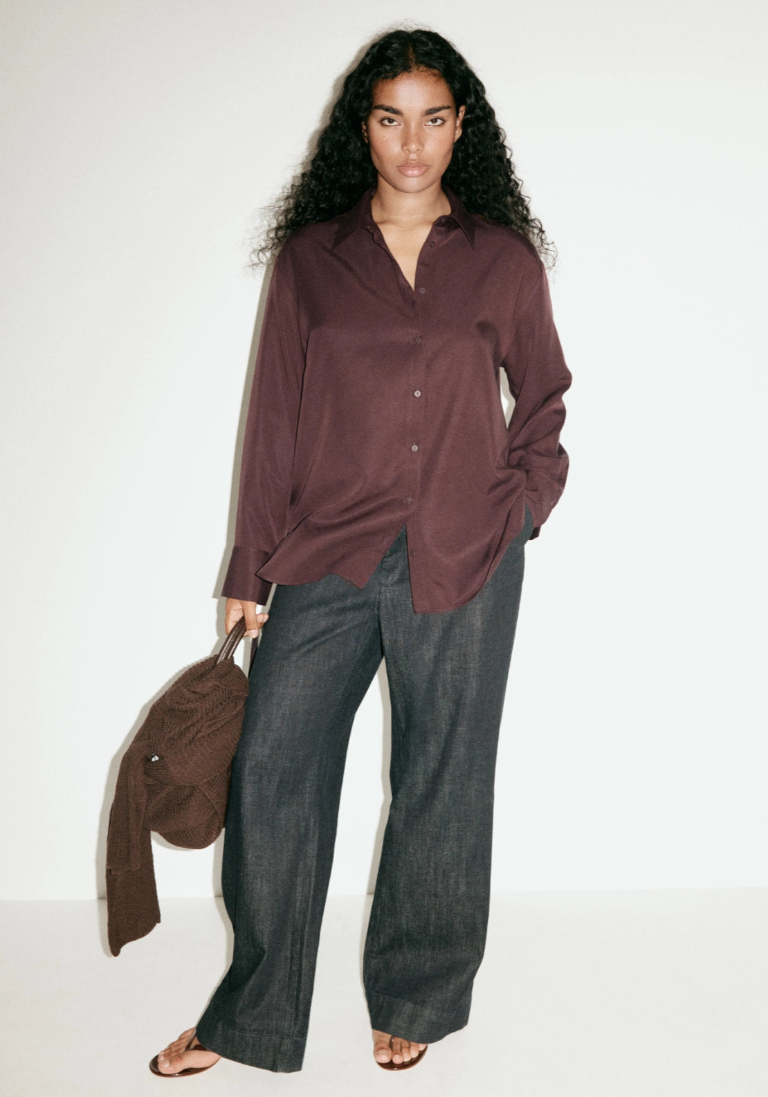 Straight Lyocell Shirt - Brown