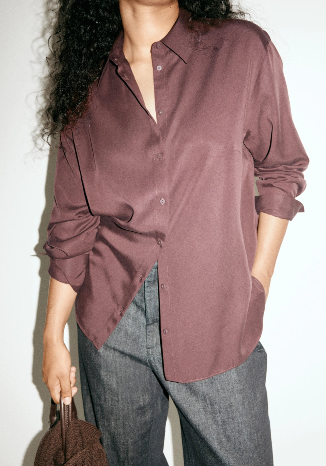 Straight Lyocell Shirt - Brown