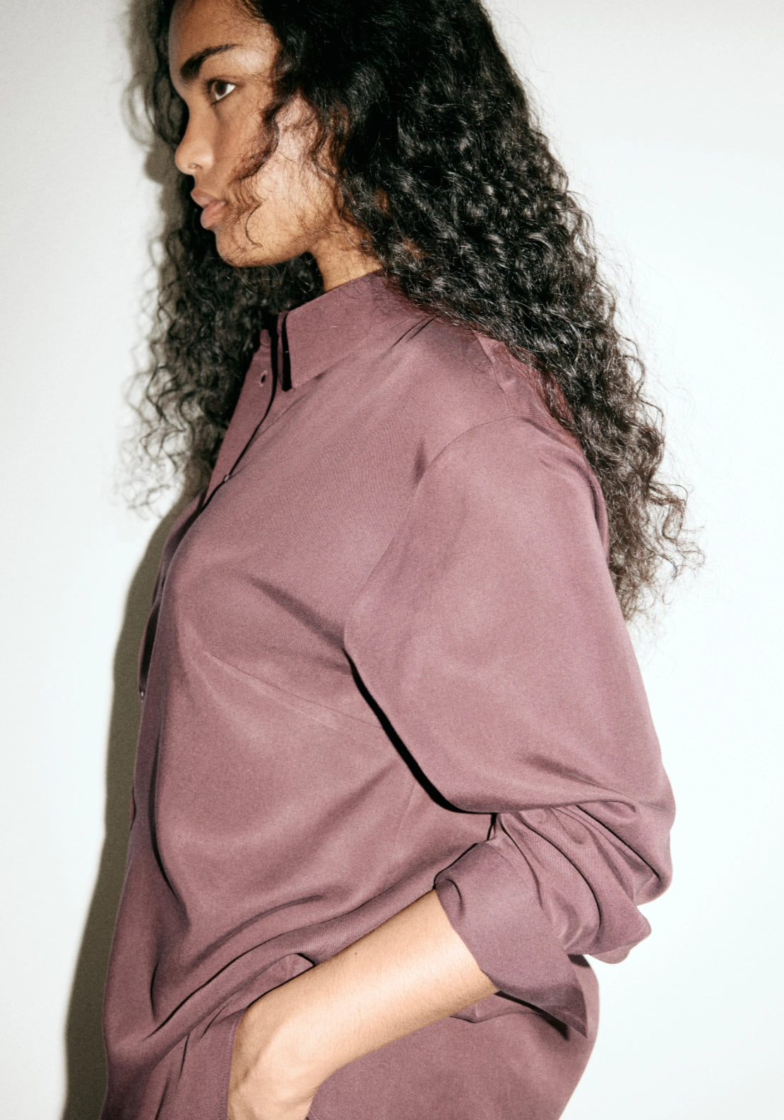 Straight Lyocell Shirt - Brown