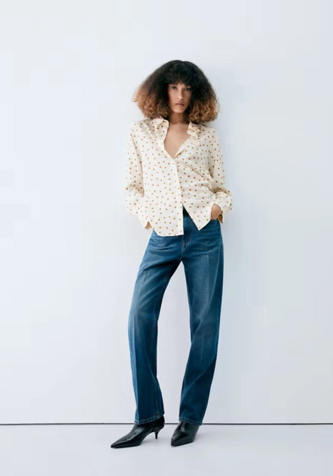 Mango Printed Straight Shirt - Beige 3 Shaws Department Stores